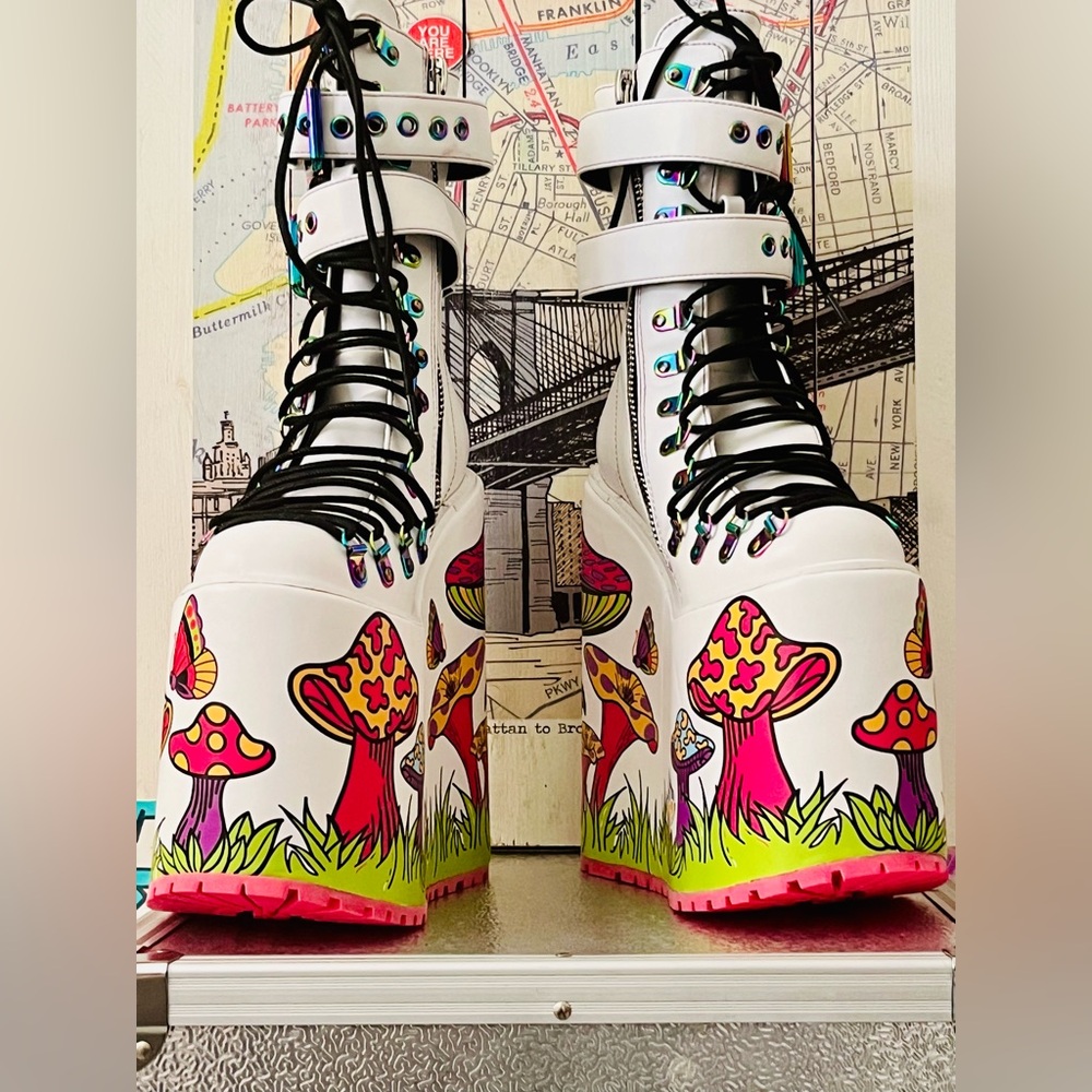 BNWT!! Current Mood Colorful Mushroom Mega Platform Boots - Picture 4 of 11